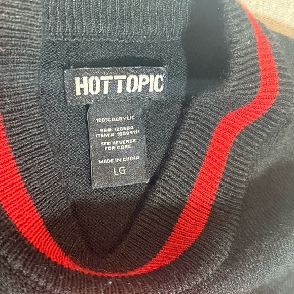 Hot Topic Black & Red Striped Skull on Sweater Vest L Large Halloween Horror - Picture 3 of 5